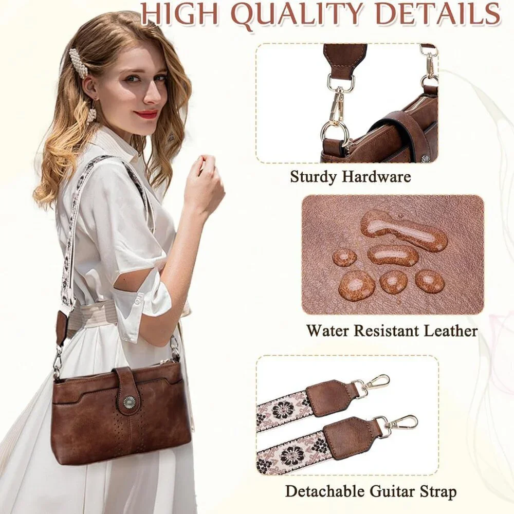 Women's Vegan Leather Crossbody Bag Small Vintage Shoulder Purse